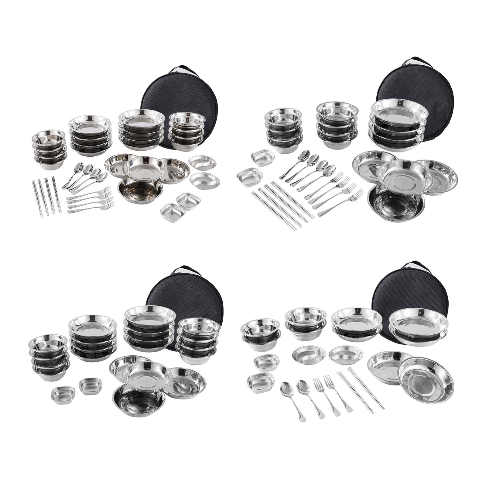 Camping Cooking Utensil Bag - Stainless Steel Plates and Bowls Camping