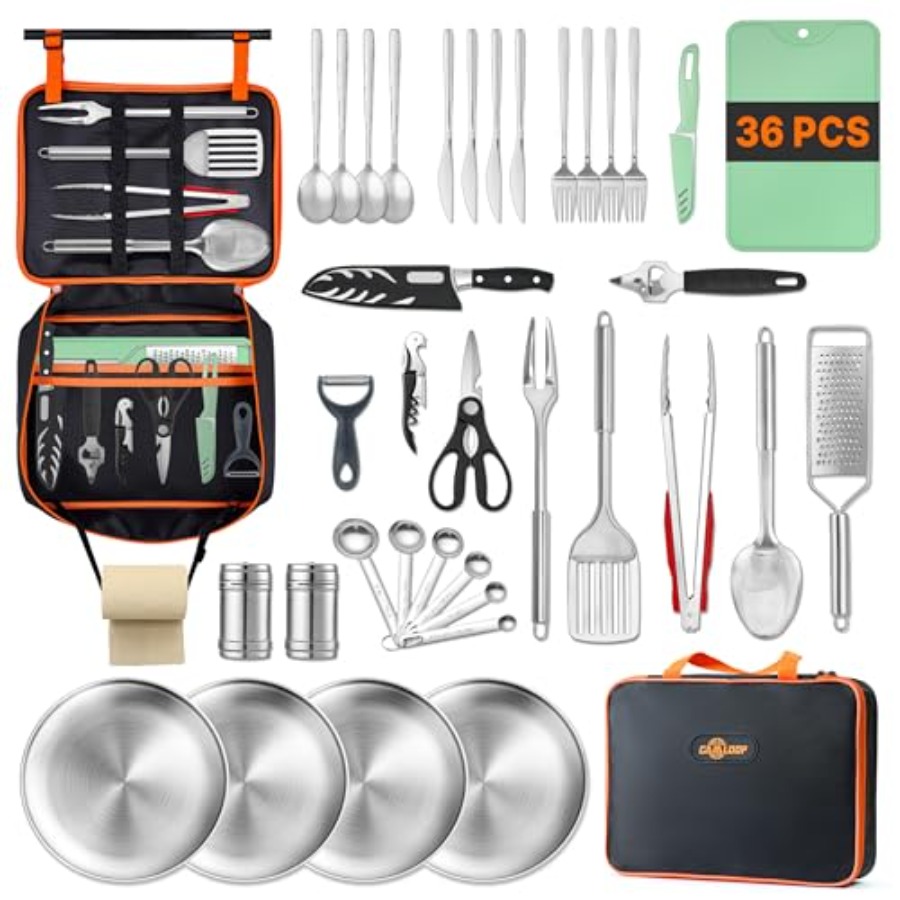 Camping Cooking Utensil Bag - Portable Camping Cooking Utensils Set Camp