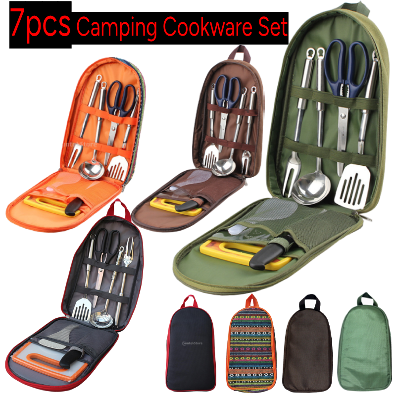 Camping Cooking Utensil Bag - 7pcs Camping Kitchen Utensil Set with