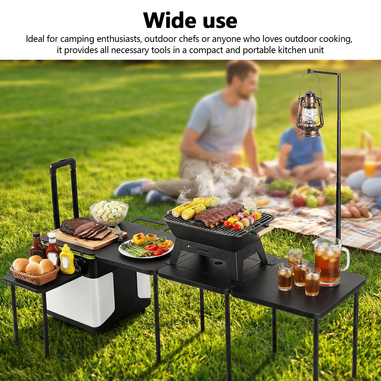Camping Cooking Kitchen - Folding Kitchen Table with Wheels Portable