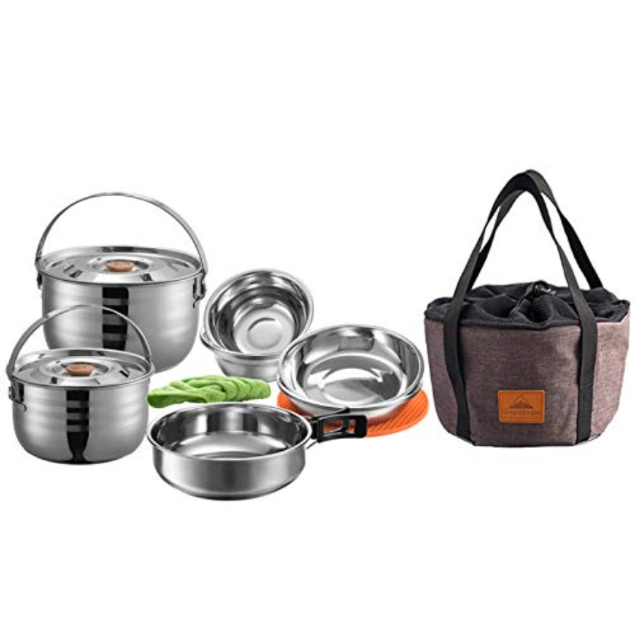 Nesting Camping Cooking Set - CAMPINGMOON Camping Cookware Set Stainless Steel