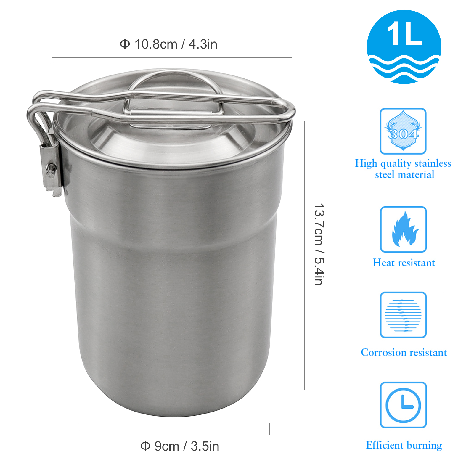 1L Coffee Cup with Folding Han - Camping Cooking Ware avis et prix