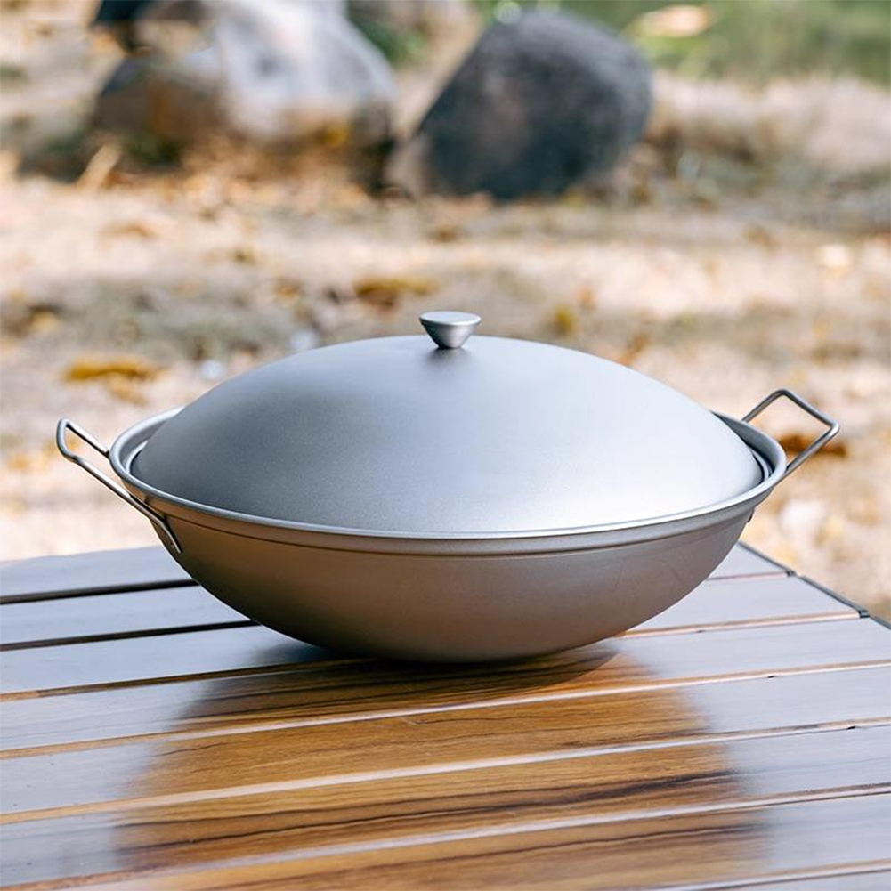 Titanium Wok Pan with Lid Doub - Camping Cooking Ware avis et prix