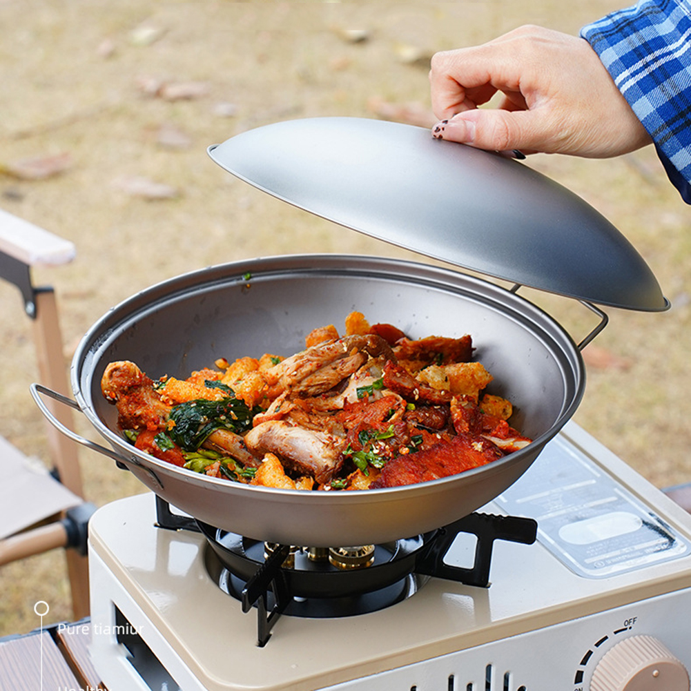 Titanium Wok Pan with Lid Doub - Camping Cooking Ware avis et prix