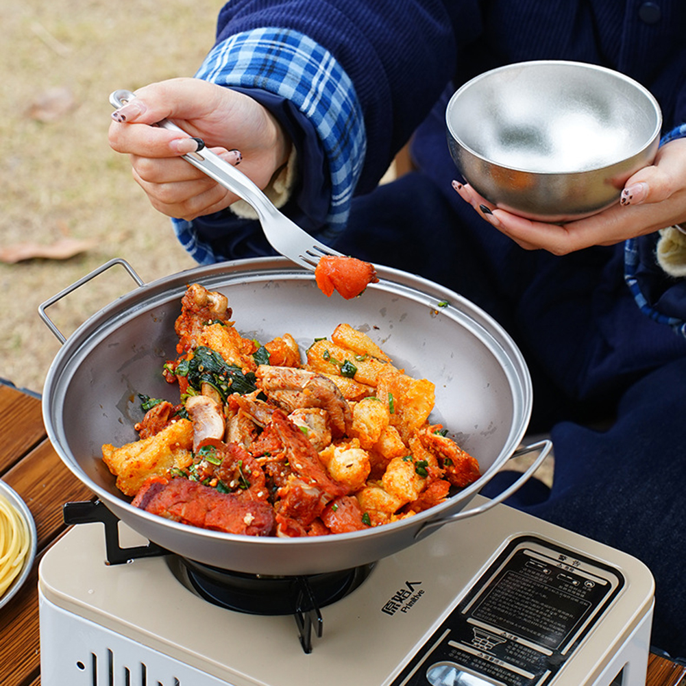 Titanium Wok Pan with Lid Doub - Camping Cooking Ware avis et prix