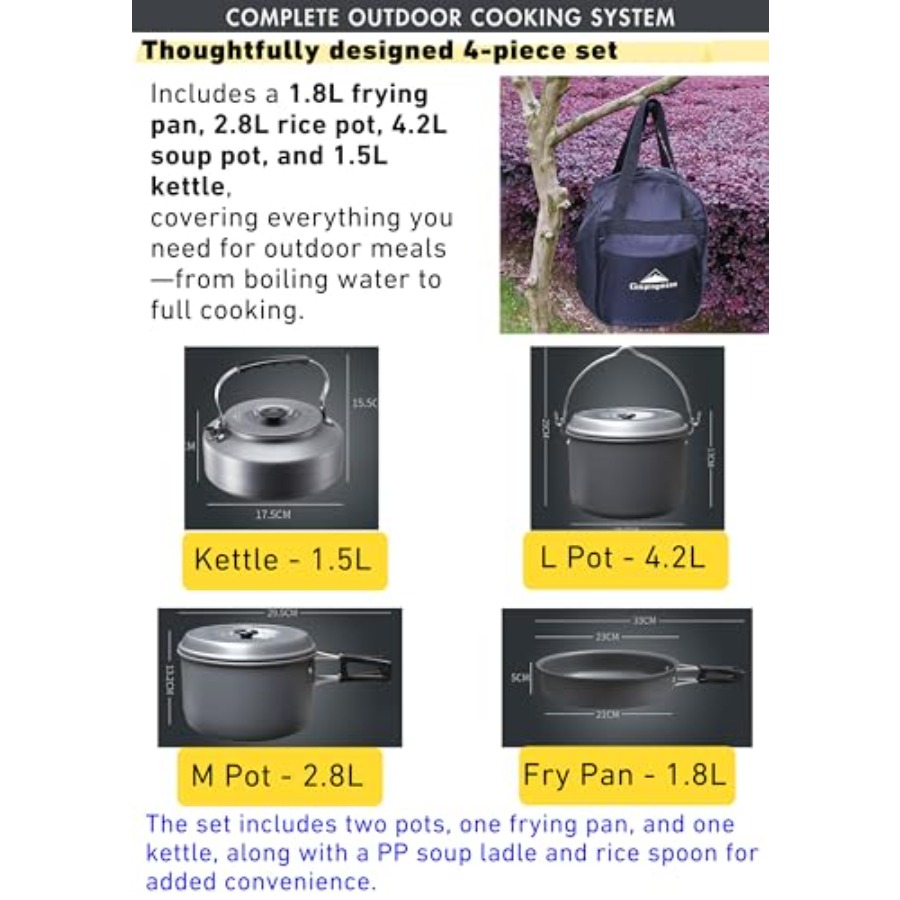 Nesting Camping Cookware Set 4 - Camping Cooking Pot Set avis et prix