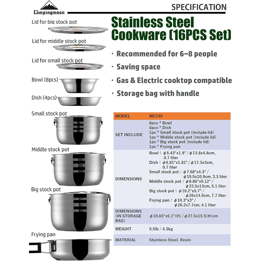 CAMPINGMOON Camping Cookware S - Nesting Camping Cooking Set avis et prix