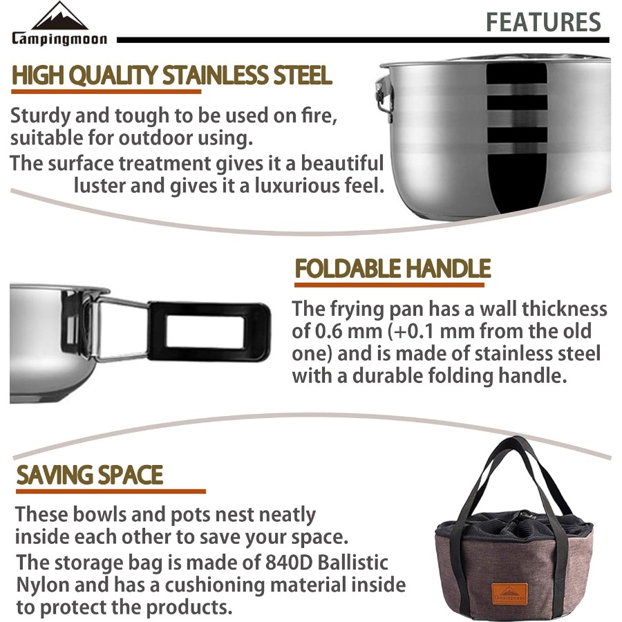 CAMPINGMOON Camping Cookware S - Nesting Camping Cooking Set avis et prix