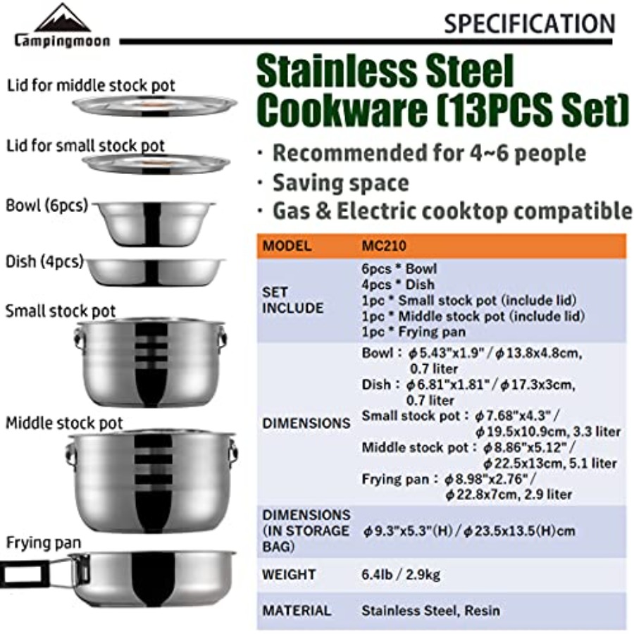 CAMPINGMOON Camping Cookware S - Nesting Camping Cooking Set avis et prix